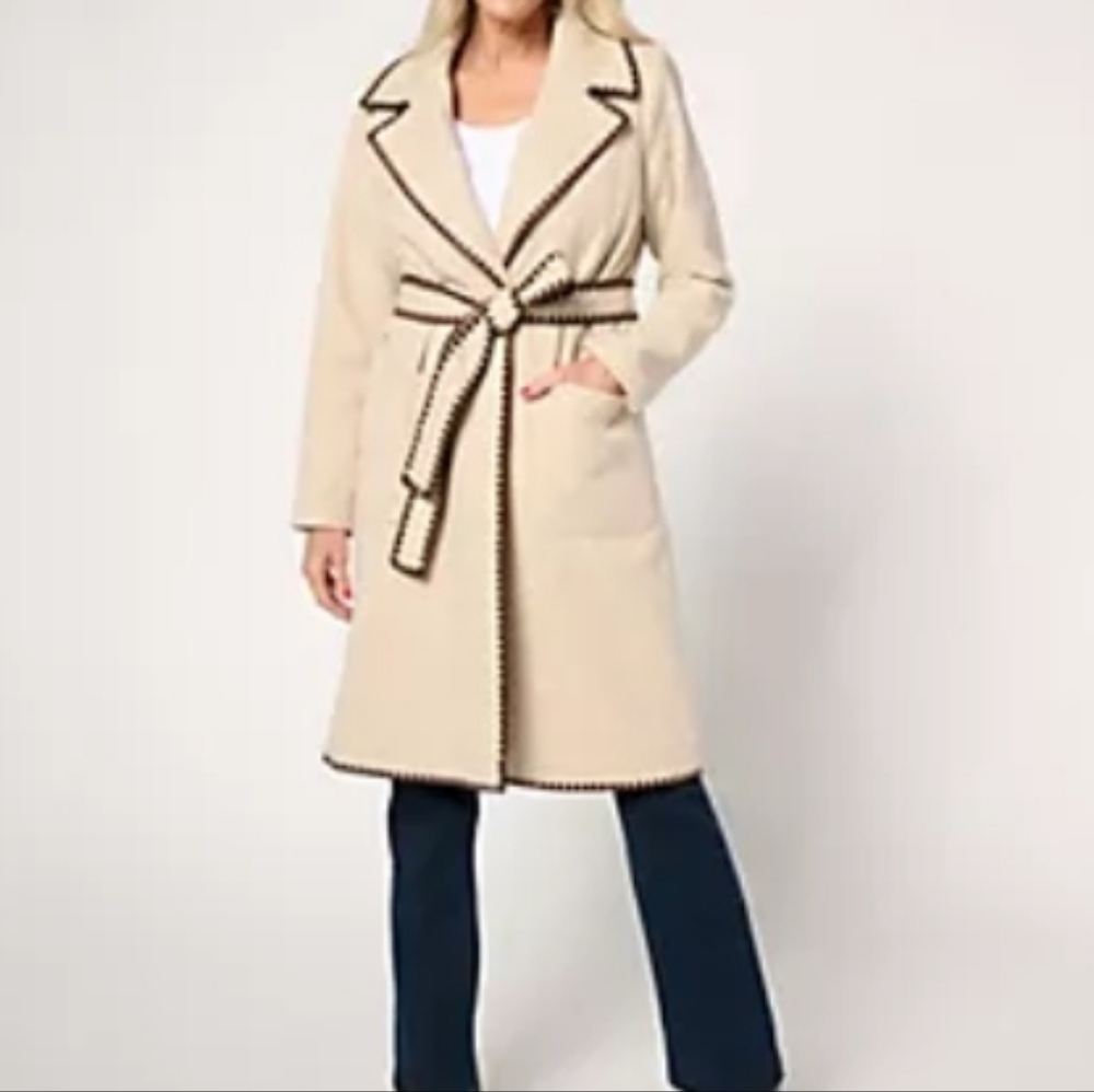 BEAUTIFUL by Lawrence Zarian Petite Belted Double Knit Lined Coat size S